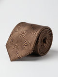 Premium Men's Silk-Blend Necktie – Espresso Chocolate Brown Tie with Elegant Copper-Tan Textured Wave and Concentric Diamond Geometric Pattern
