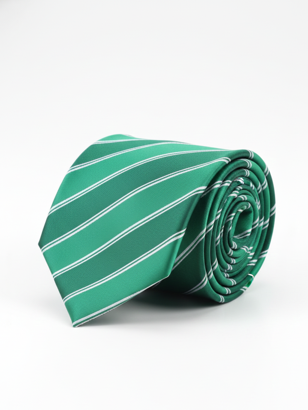 Premium Men's Silk-Blend Necktie – Vibrant Emerald Green Tie with Classic White and Silver Diagonal Double Stripes