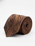 Premium Men's Paisley Silk-Blend Necktie – Dark Chocolate Brown Tie with Copper, Bronze, and Gold Vintage Jacquard Motif