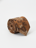 Premium Men's Silk-Blend Necktie – Vintage Chestnut Brown and Copper Tie with Elegant Cream Floral Pattern