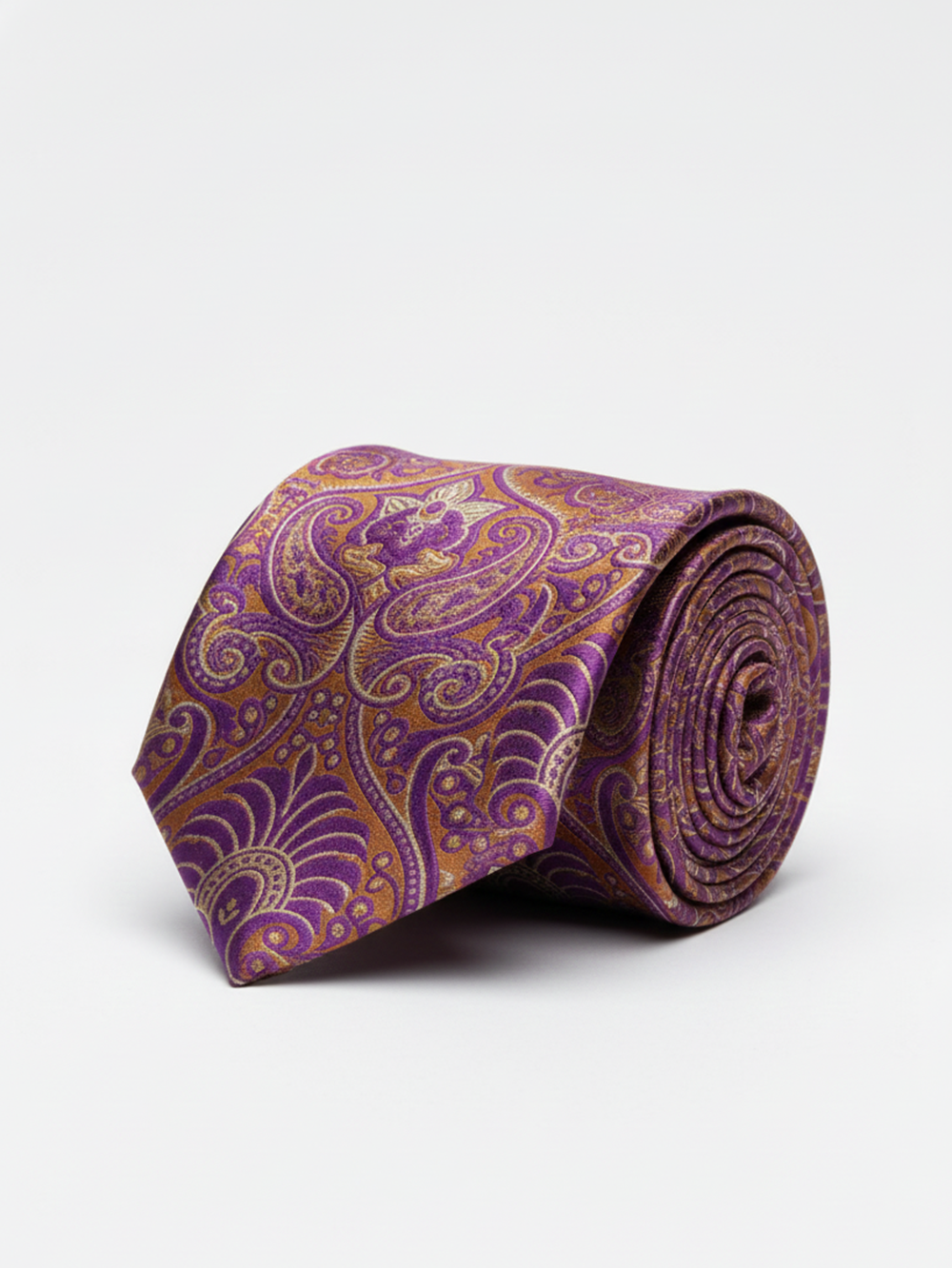 Premium Men's Paisley Silk-Blend Necktie – Rich Purple and Gold Tie with Elegant Vintage Baroque Jacquard Motif