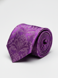 Premium Men's Purple Damask Silk-Blend Necktie – Classic Violet Purple Tie with Elegant Vintage Floral Baroque Jacquard Pattern