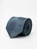 Premium Men's Paisley Silk-Blend Necktie – Teal Blue and Teal Green Tie with Elegant Purple, Navy, and Gold Vintage Jacquard Motif