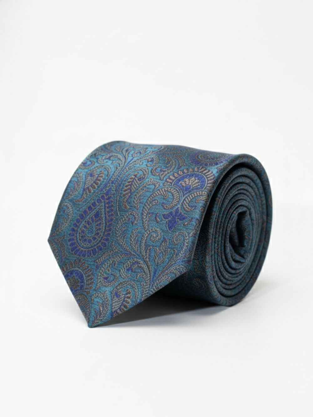 Premium Men's Paisley Silk-Blend Necktie – Teal Blue and Teal Green Tie with Elegant Purple, Navy, and Gold Vintage Jacquard Motif