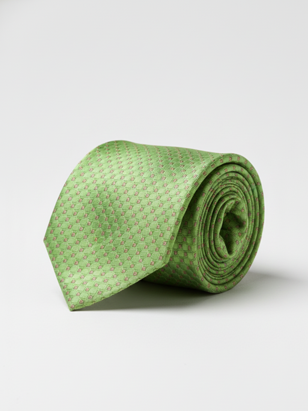 Premium Men's Silk-Blend Necktie – Bright Olive Green Tie with Textured Micro-Geometric Diamond Pattern