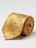 Premium Men's Silk-Blend Necktie – Mustard Gold Tie with Elegant White Swirls and Red Chevron Accents