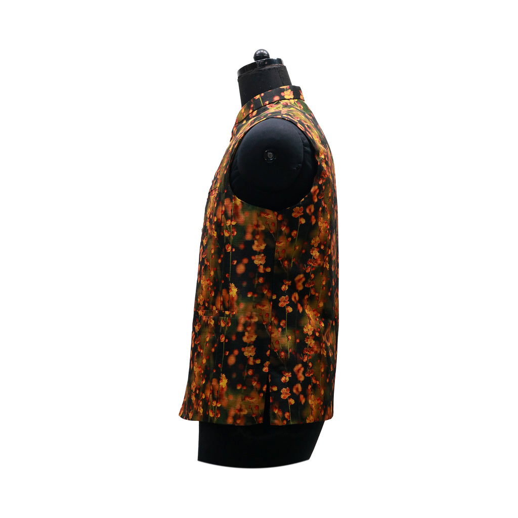 Men’s Dark Floral Nehru Jacket with Ivory Kurta Pajama –  Contemporary Festive Wear