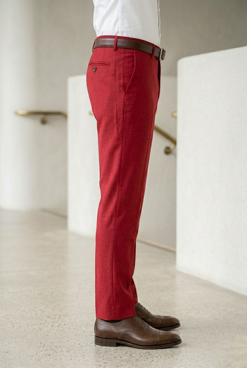 Men's Premium Red Tailored Fit Formal Trousers